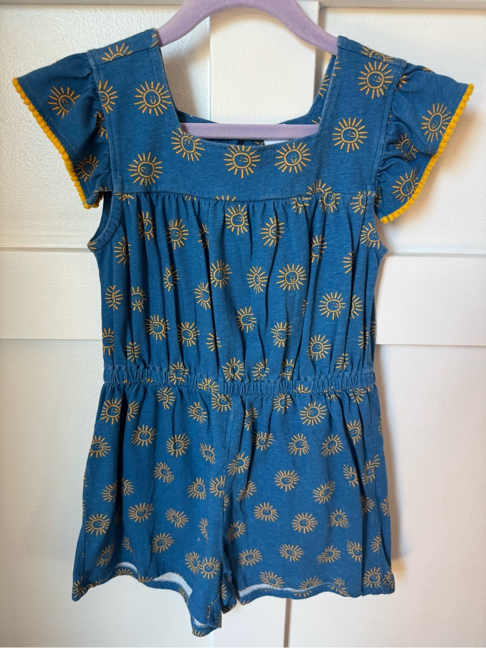 Harper Canyon Teal Blue Sun-Print Cotton Romper